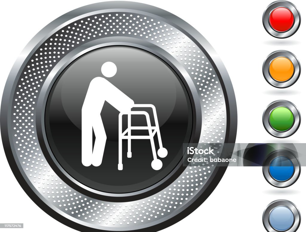 old man with a walker Vector Icon on button  Retirement stock vector