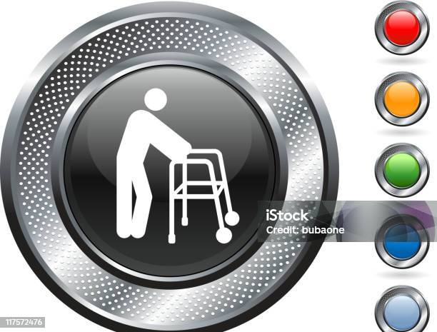 Old Man With A Walker Vector Icon On Button Stock Illustration - Download Image Now - Retirement, Adult, Adults Only