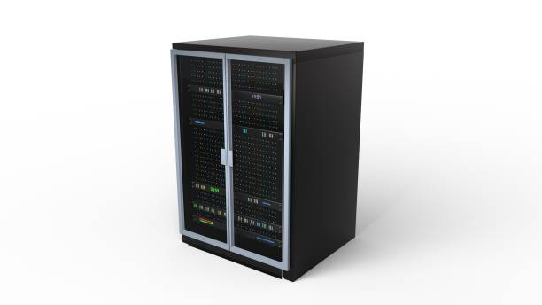 modern server rack. server rack image. isolated on white background - network server computer tower rack imagens e fotografias de stock