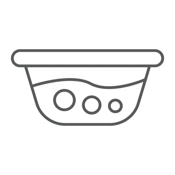 Vector illustration of Basin with water thin line icon, laundry and wash, washbowl sign, vector graphics, a linear pattern on a white background.
