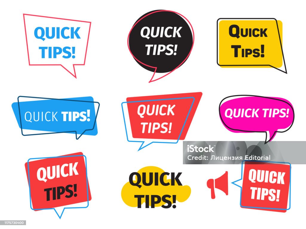 Quick Tips Visual Guide Quick Tips And Badge Set In Flat Vector Illustrations On White ...