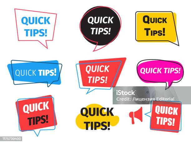 Photo Quick Tips Chart Quick Tips And Badge Set In Flat Vector Illustrations On White ...