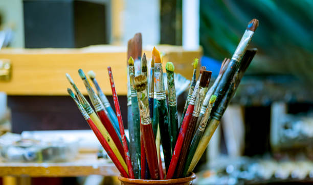 istock Painter's different brushes style for acrylic and oil paint multicolor 1175731713