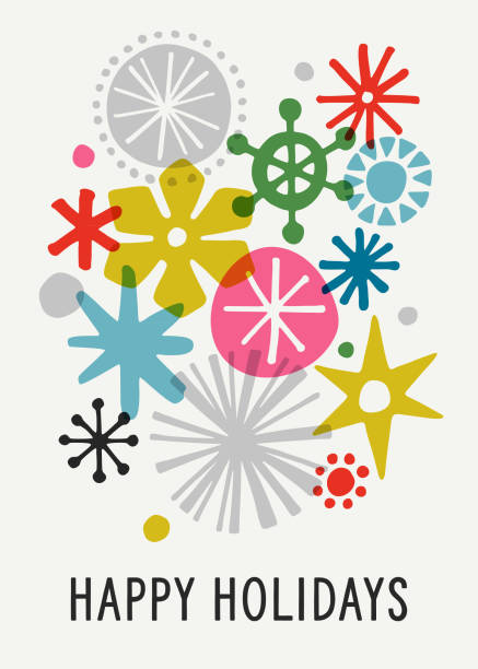 Modern Graphic Snowflake Holiday Background Graphic snowflake background with greetings. Christmas, Holiday greeting card. snowflake shape drawings stock illustrations