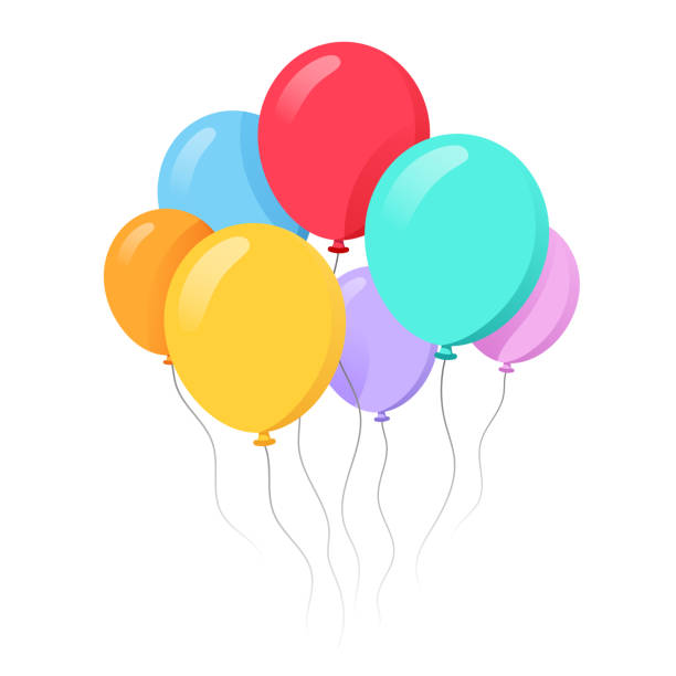 illustrazioni stock, clip art, cartoni animati e icone di tendenza di mazzo di palloncini in stile piatto cartone animato isolato su illustrazione di sfondo bianco - baloon