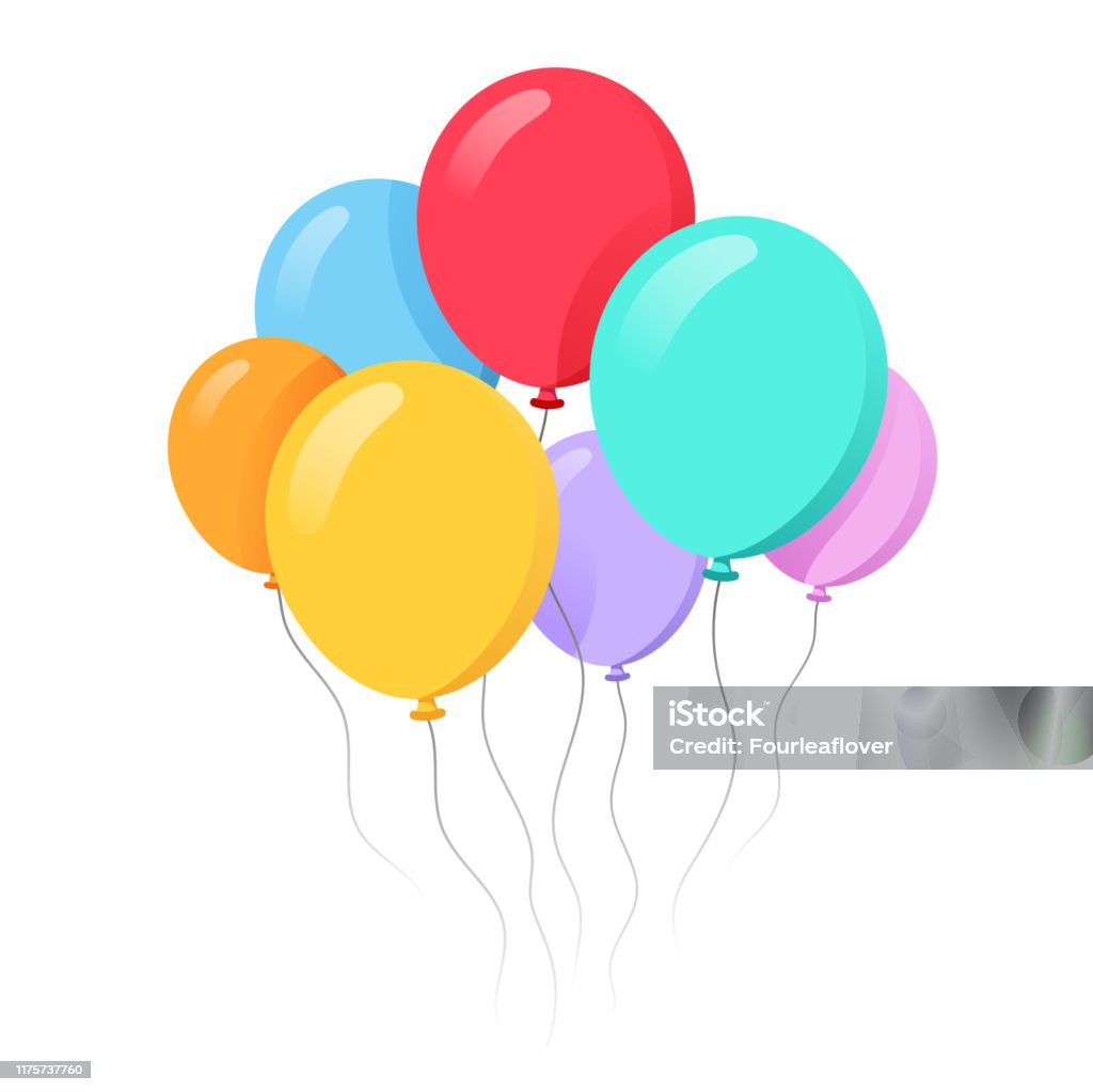 Банч воздушных шаров в мультфильм плоский стиль изолированы на белом фоне фондовой иллюстрации - Векторная графика Воздушный шарик роялти-фри