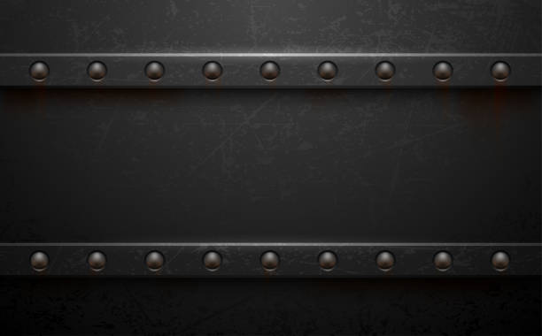 Dark metal background with rivets Dark metal background with rivets in vector rivet texture stock illustrations