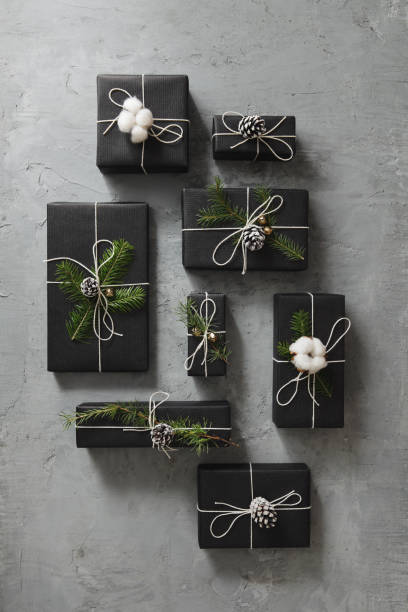 High angle view of Christmas presents