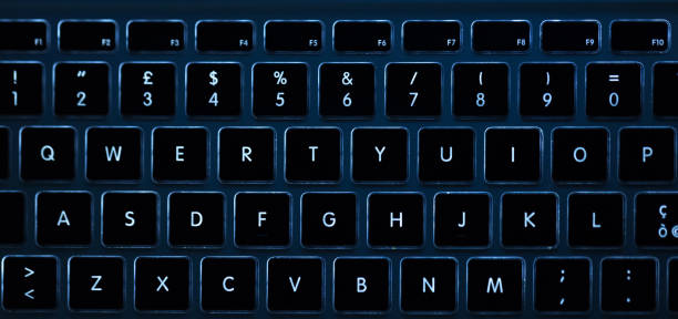 istock Closeup of laptop keyboard illumination, backlit keyboard. Concept Technology 1175749681
