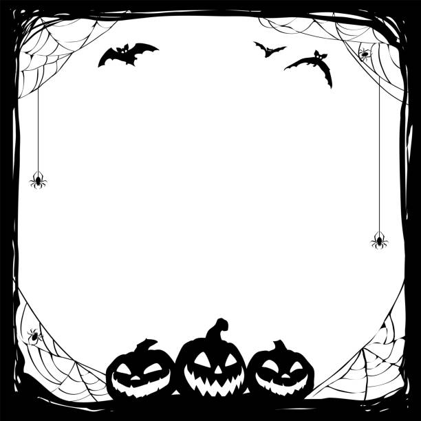 박쥐와 잭 o'랜턴 할로윈 검은 프레임. 벡터 포스터 일러스트레이션입니다. - frame grunge halloween backgrounds stock illustrations