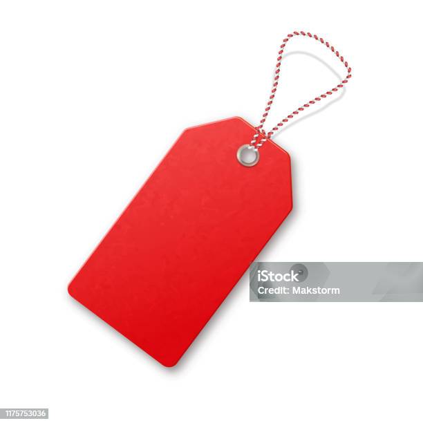 Red Realistic Textured Sell Tag With Rope Stock Illustration - Download Image Now - Label, Christmas, Price Tag