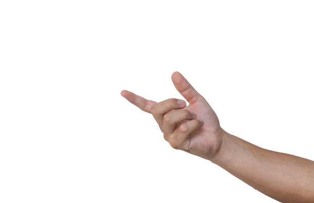 istock Hand on white background. Young man held out hand on white background. 1175757716