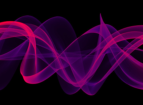 Puprle Wave Sound Ribbon Spiral Swirl Neon Ultra Violet Black Background Noise Veil Silk Curve Wind Curve Abstract Psychedelic Wavy Texture photo