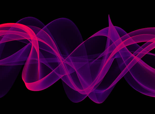 puprle wave sound ribbon spiral swirl neon ultra violet black background noise veil silk curve wind chaos abstract psychedelic wavy texture - oscillation foto e immagini stock
