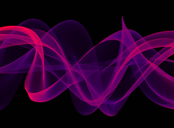 puprle wave sound ribbon spiral swirl neon ultra violet black background noise veil silk curve wind chaos abstract psychedelic wavy texture - sine wave imagens e fotografias de stock