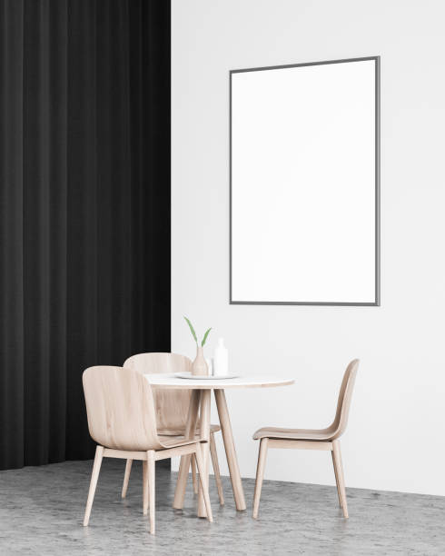 istock White dining room with mock up poster and curtain 1175761236