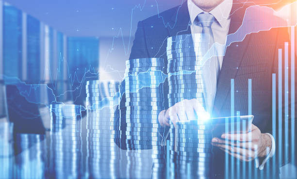 istock Man with tablet in office, digital graph and money 1175762801