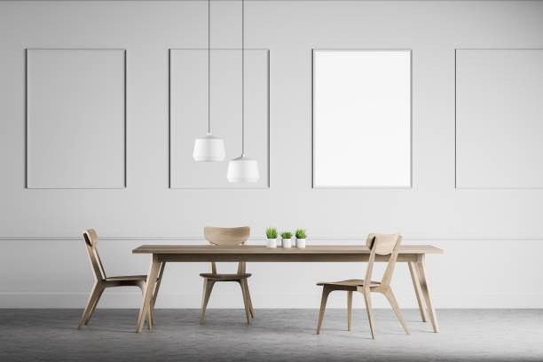 istock White dining room with mock up poster 1175763854