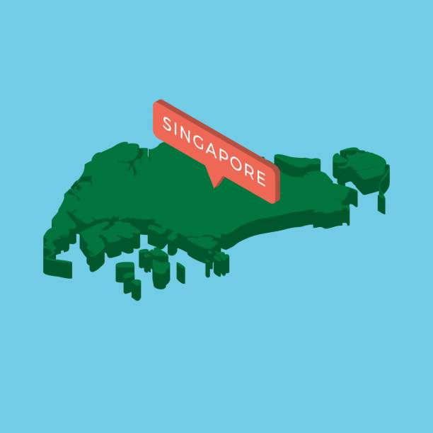 зеленая изометрическая карта страны сингапур с указателем на синем фоне. реалистичная концепция 3d вектора карта легко редактировать и нас� - singapore stock illustrations