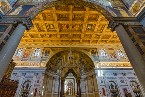 Ciborium Arch Paul Tomb Papal Basilica Saint Paul Beyond Walls Cathedral Church Rome Italy. One of 4 Papal basilicas, established over Saint Paul's burial place in 324 by Emperor Constantine