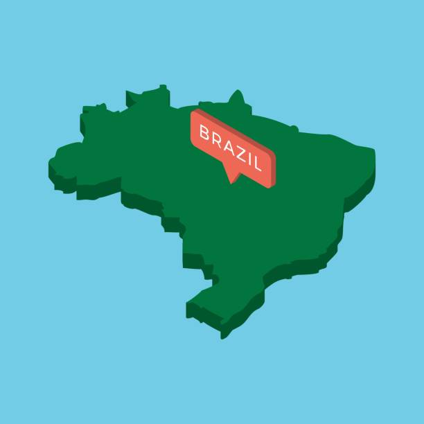 ilustrações, clipart, desenhos animados e ícones de mapa isométrico verde do país brasil com ponteiro no fundo azul. mapa conceito vetorial reístico de vetorial fácil de eitar e personalizar. eps 10 eps 10 - mapa brazil 3d