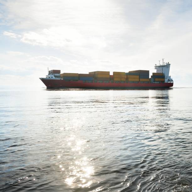 istock Large container ship sailing in still sea water 1175769529