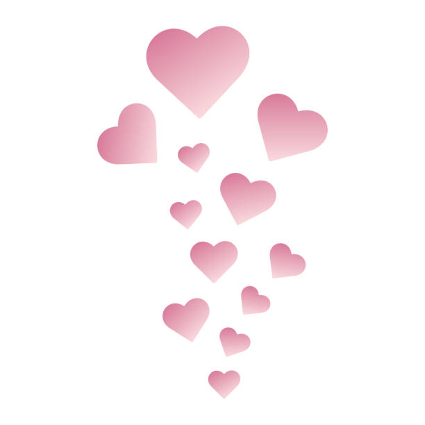 ilustraciones, imágenes clip art, dibujos animados e iconos de stock de muchos corazones aman en degradado rosa volando cuesta arriba - suspendido en el aire