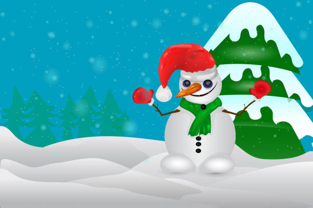 istock Christmas snowman in hat, scarf and mittens on snowy background 1175771917