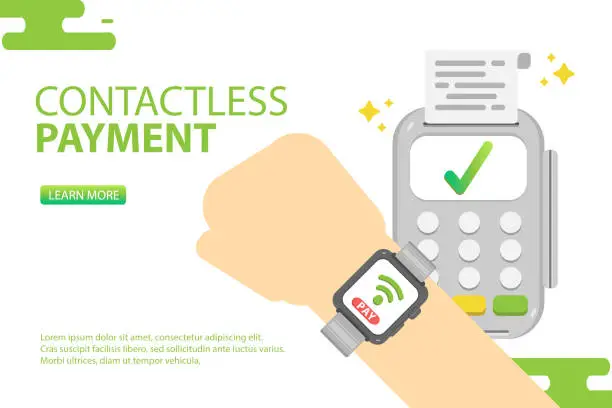 Vector illustration of Smart watch using contactless payment.