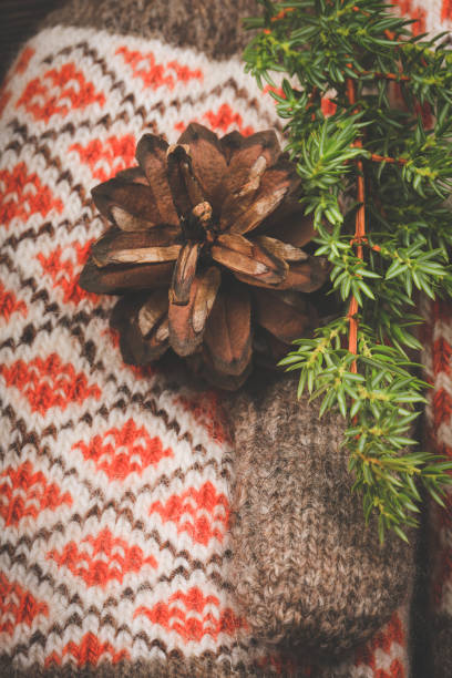 istock warm christmas background. winter composition knitted mittens, spruce branches and cones 1175776730