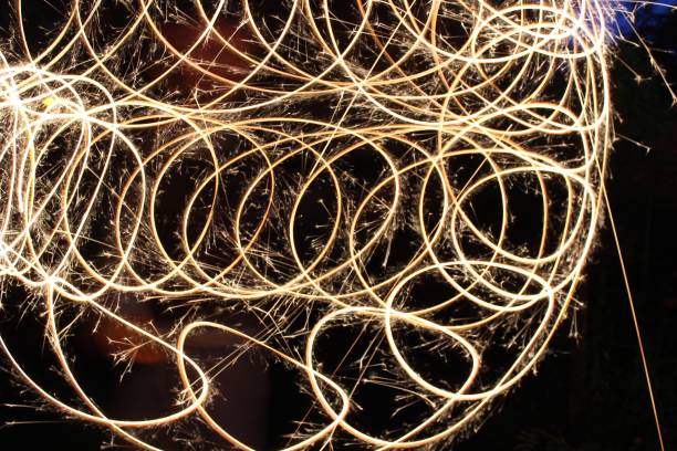 istock Image of lightstream effect photography technique, long exposure picture of spring-style spiral and lines at night in garden 1175778970
