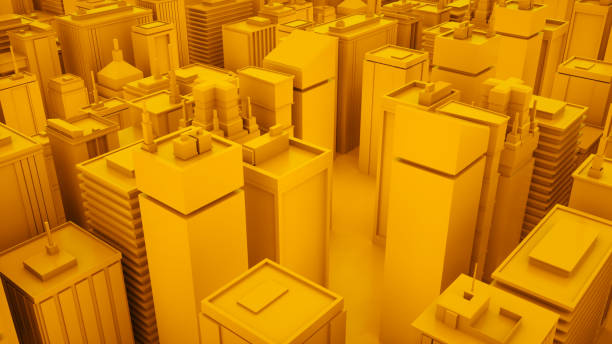istock Yellow abstract 3d isometric megalopolis with skyscrapers. 3d illustration 1175779836