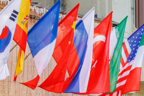 istock Flags of different countries close-up in sunlight 1175780716