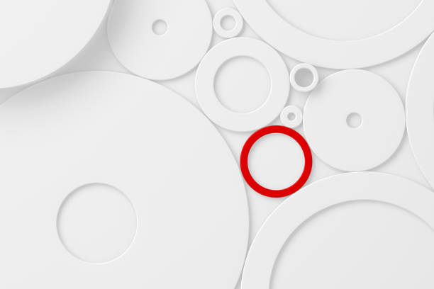 sfondo astratto cerchi bianchi e rossi 3d - selective focus foto e immagini stock