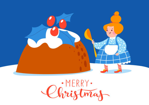 ilustraciones, imágenes clip art, dibujos animados e iconos de stock de tarjeta de navidad con lindo personaje elfo haciendo un pastelito - cake old fashioned gift women