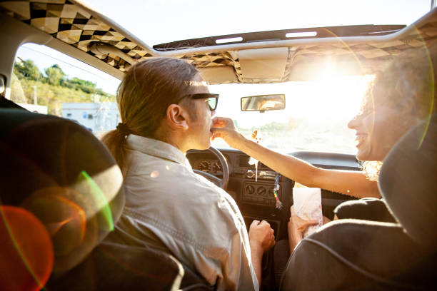 Romantic couple on the road trip
