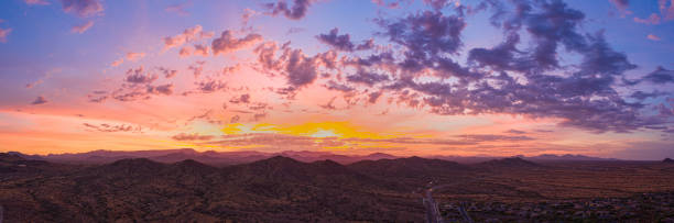 Sunrise panorama over the sonoran desert stock photo
