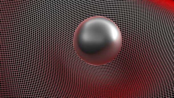 istock Black glossy sphere over a curved grid - 3D rendering illustration 1175801775