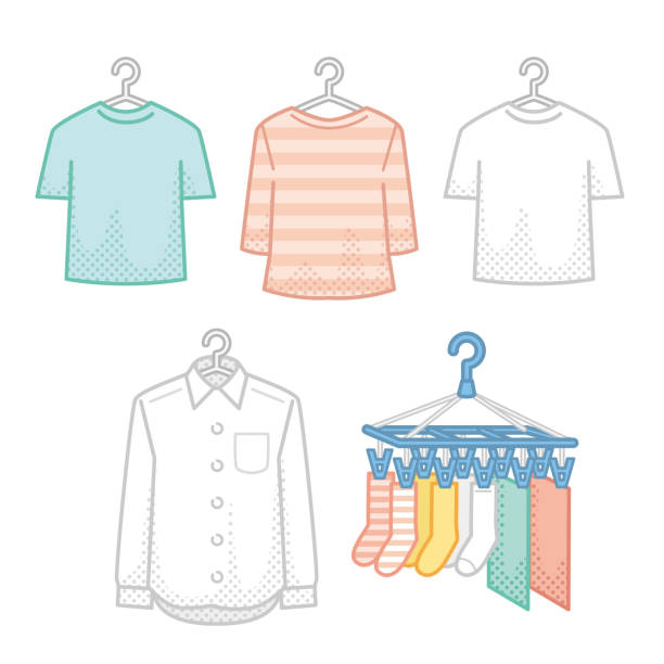 Illustration of laundry Clothes on hangers
Clothes sandwiched between clothespins cartoon of the clothes line stock illustrations