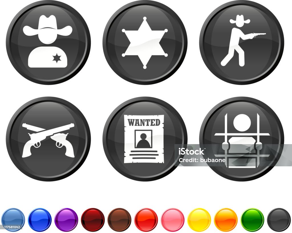 Wild West lei e a criminalidade royalty free vector Conjunto de ícones - Vetor de Arma de Fogo royalty-free
