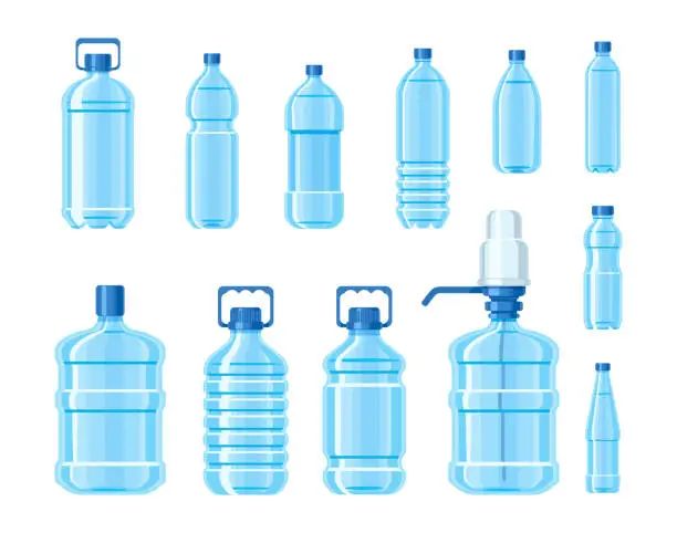 Vector illustration of Plastic water bottle set containers of different capacities