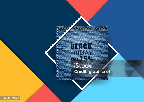 istock Blue jeans banner with square frame and colorful on modern geometric background. Vector illustration layout template design 1175817950