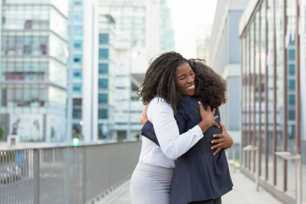 istock Happy corporate friends glad to see each other 1175825304