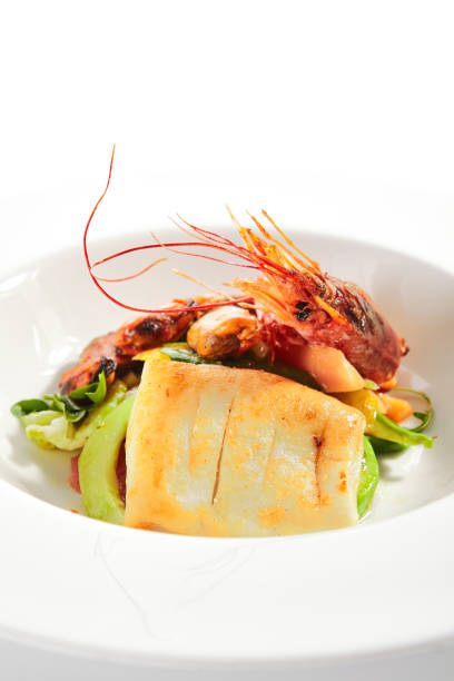 istock Exquisite Serving Warm Salad with Seafood and Avocado 1175834985