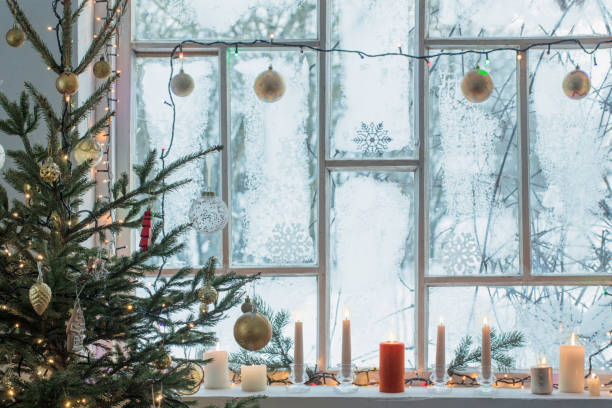 istock Christmas decorations on old wooden window 1175835854