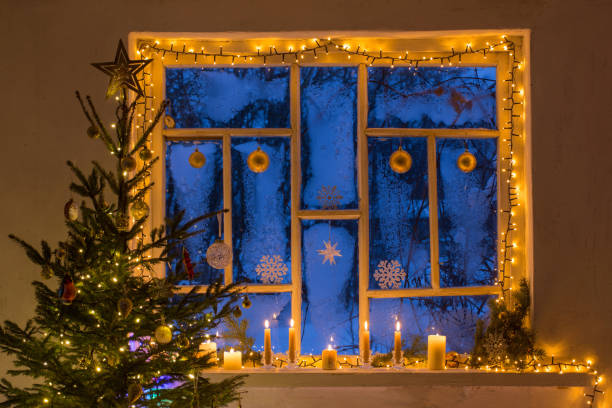istock Christmas decorations on old wooden window 1175835862