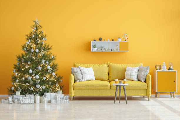istock Yellow Living Room with Christmas Tree 1175836177