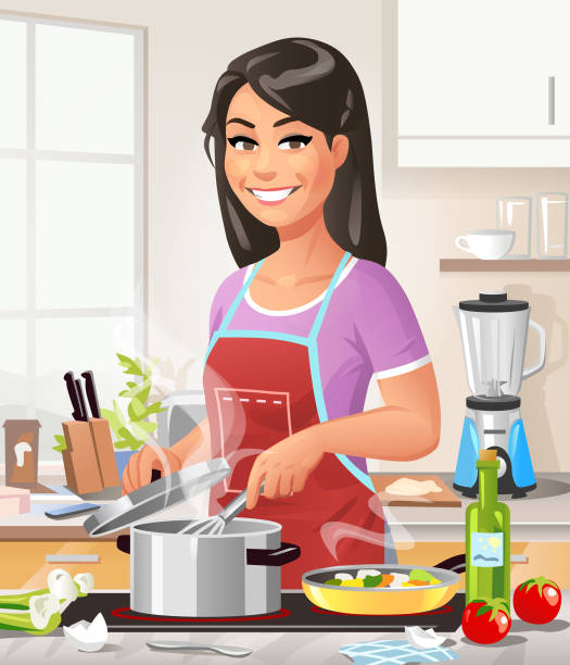 Ilustración de Joven Cocinando En La Cocina y más Vectores Libres de  Derechos de Mujeres - Mujeres, Cocina - Estructura de edificio, Cocinar -  iStock