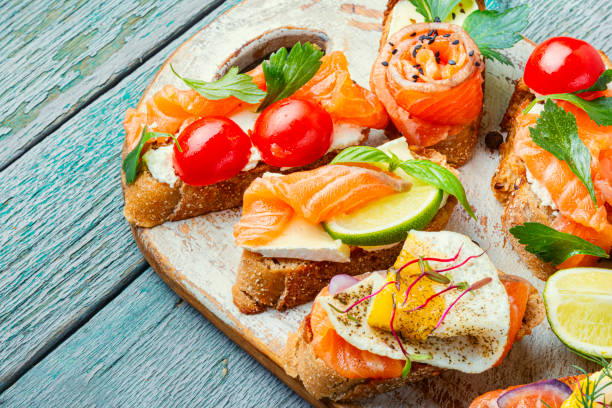 istock Toasts with salted salmon 1175839144