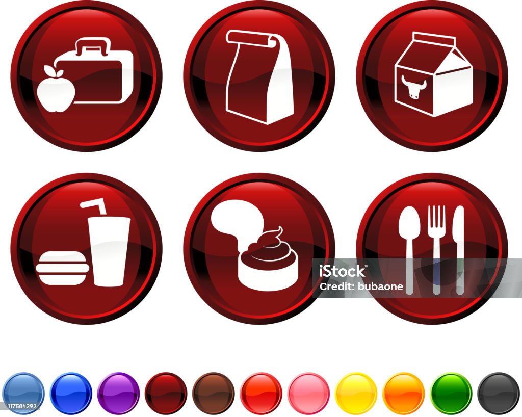Varios Illustrated almuerzo con los iconos de la escuela en blanco sobre rojo - arte vectorial de Alimento libre de derechos